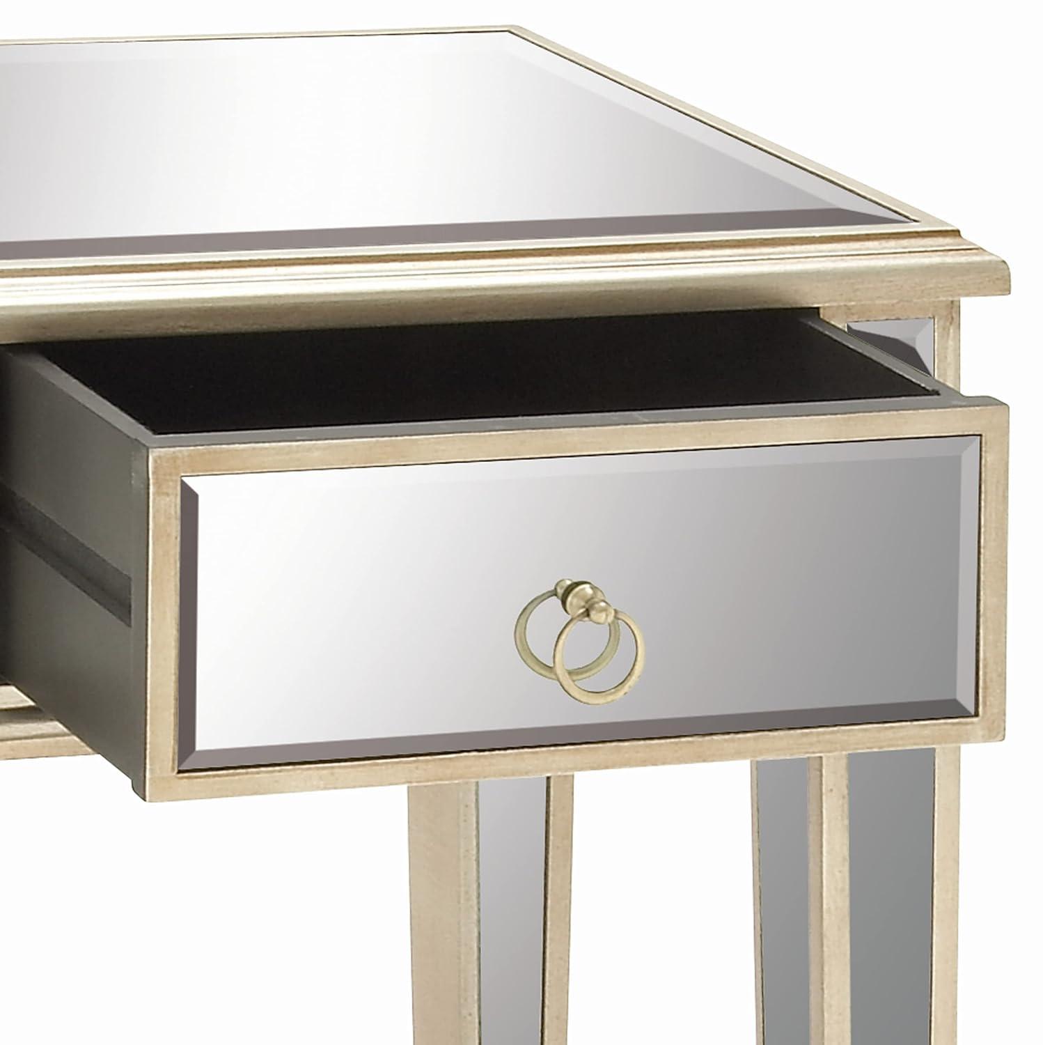 DecMode 39" x 34" Silver Wood Mirrored Panel 4 Drawers 2 Shelves and 2 Doors Buffet with Acrylic Knob Handles, 1-Piece