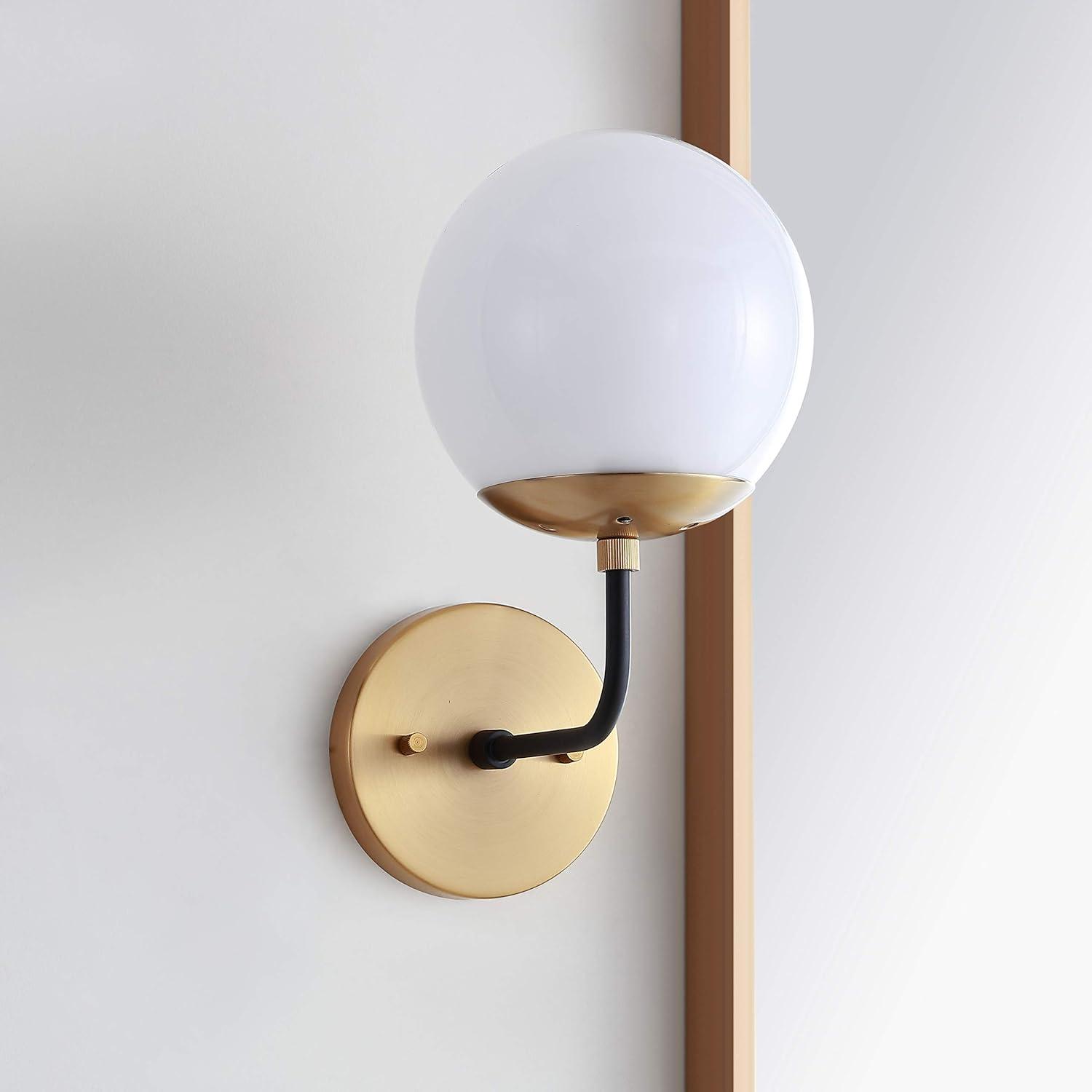 Contemporary 8'' Black and Gold Direct Wired Sconce with White Glass Globe