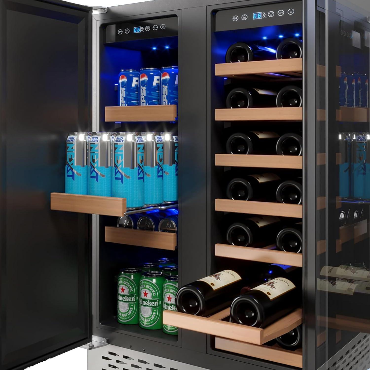 Accreate Beverage and Wine Cooler - Dual Zone, Built-in and Freestanding, Holds 54 Cans and 20 Bottles