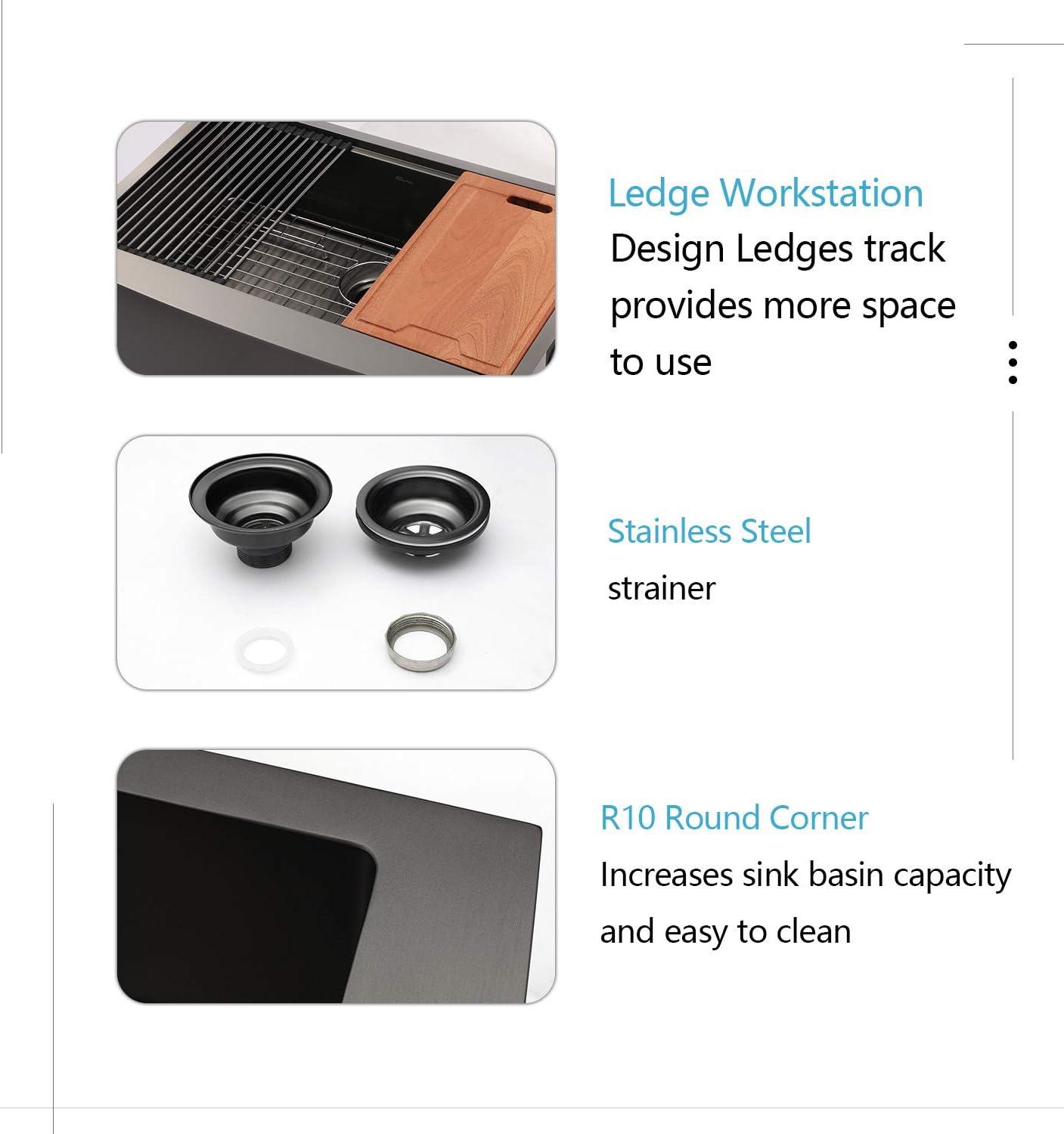 30" L x 22" W Workstation Farm Kitchen Sink Stainless Steel Single Bowl Apron Front Kitchen Sink