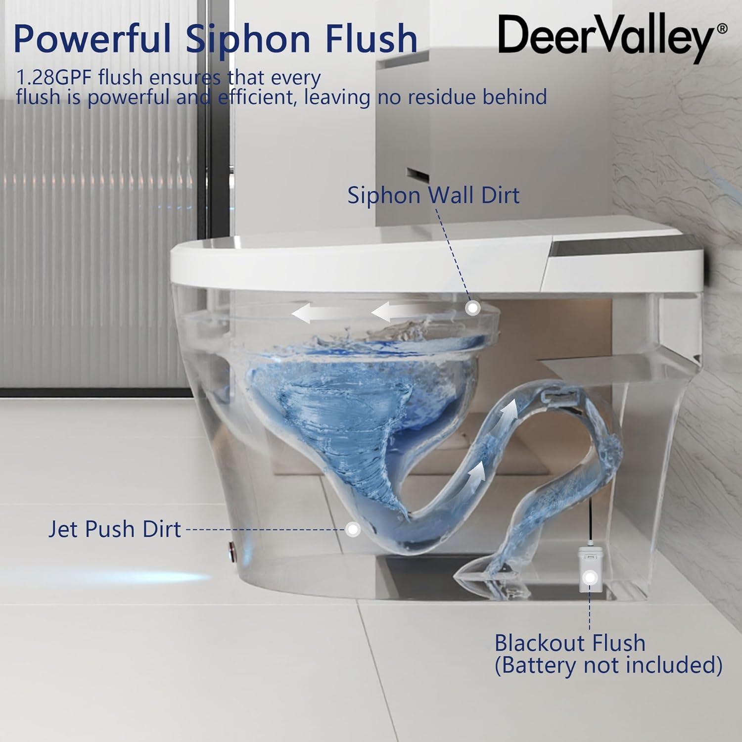 DeerValley Smart Toilet Elongated 1 Piece 1.28GPF  Fully Glazed Toilet with Heated Seat & Foot Kick Flush & Night Light DV-1S0029-V1