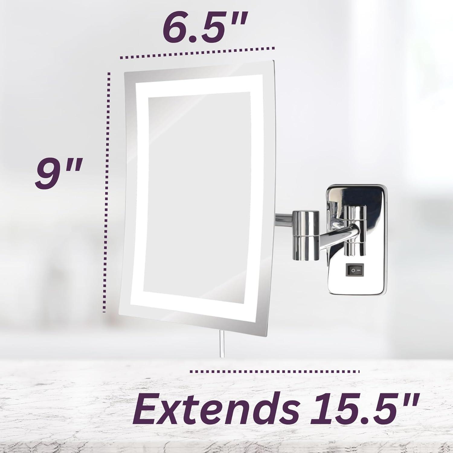 Jerdon Rectangular Wall Mount Lighted Makeup Mirror, 5X, Chrome Finish, Direct Wire-Model JRT710CLD