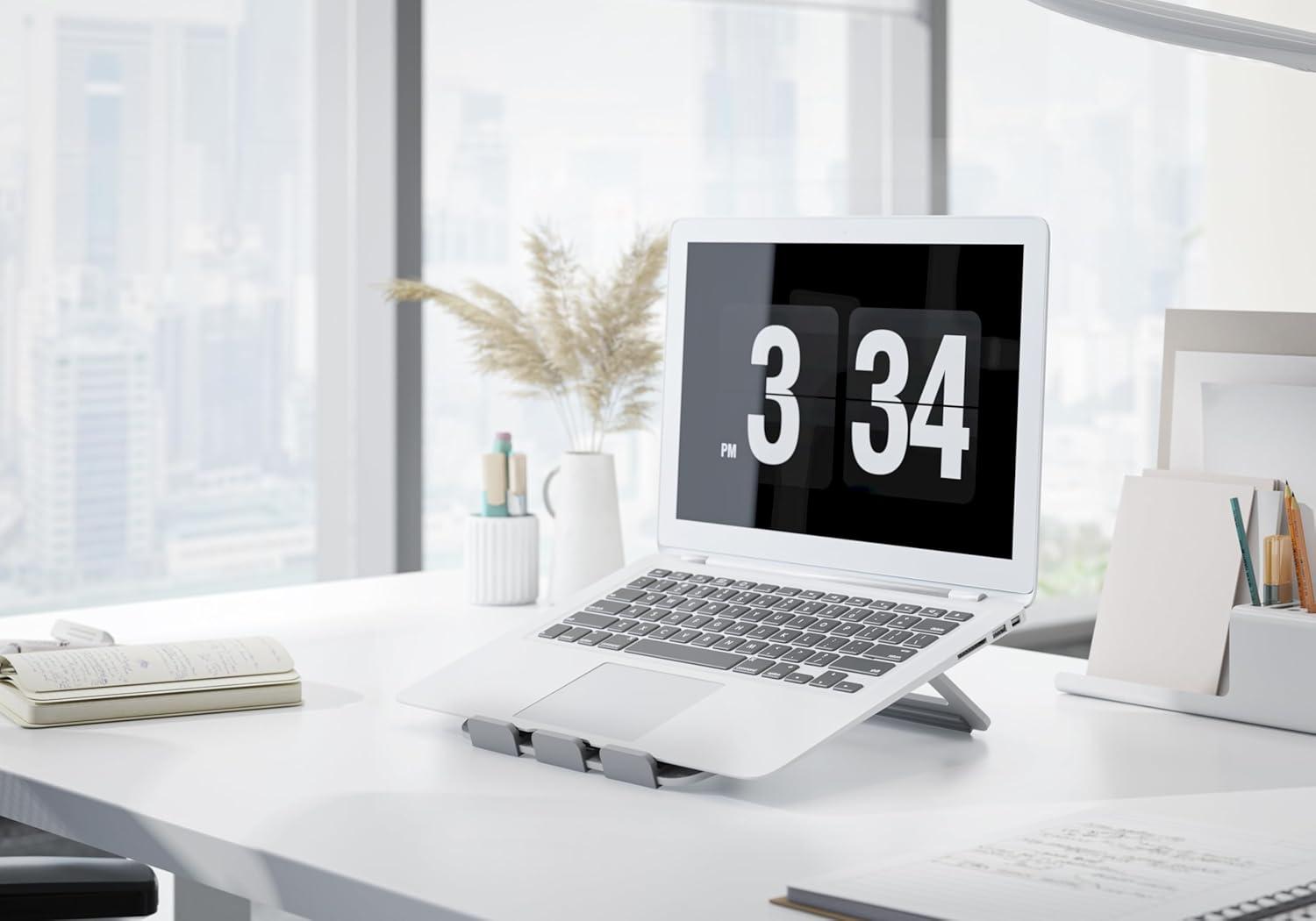 Silver Aluminum Foldable Height Adjustable Laptop Stand