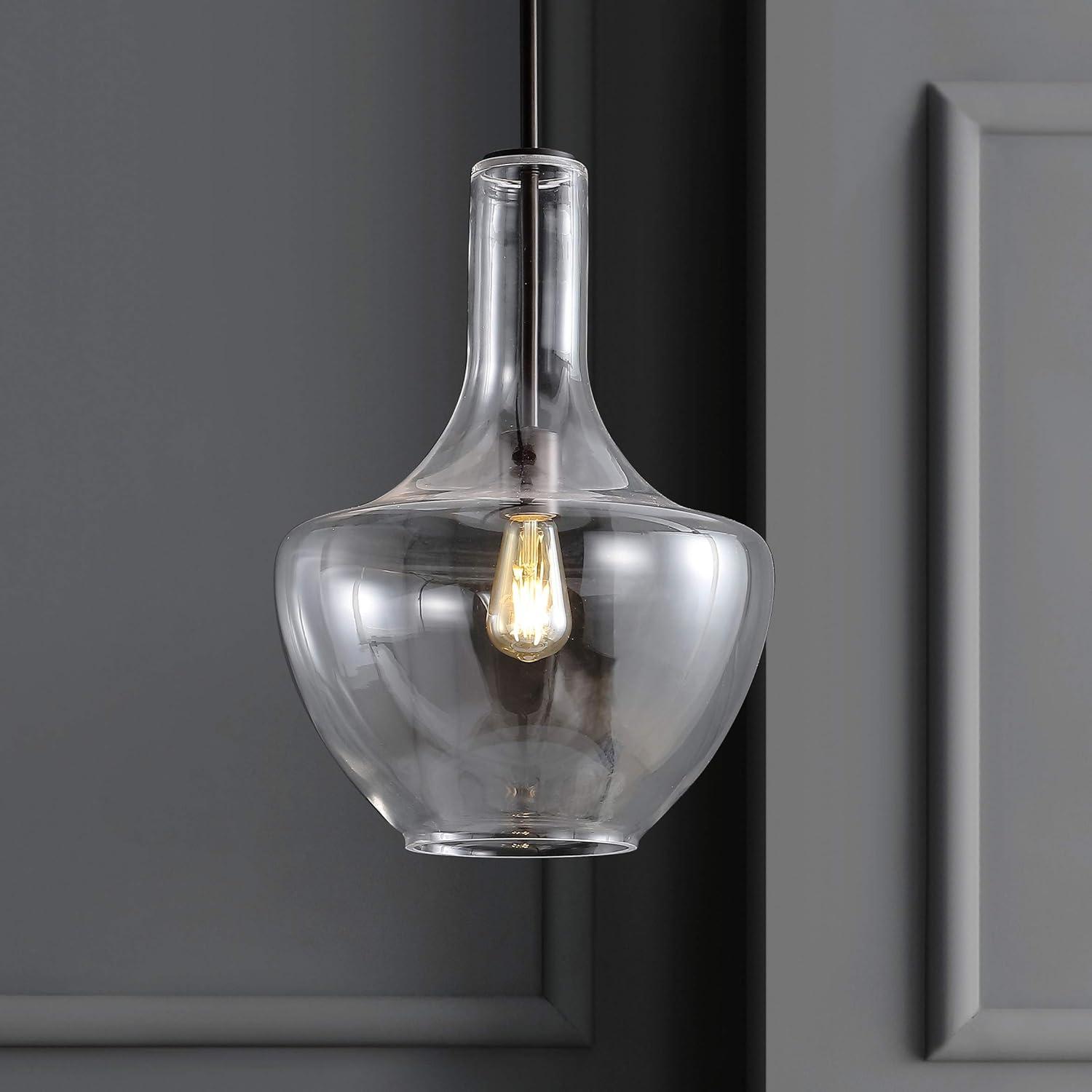 Watts 13.25" 1-Light Mid-Century Modern Iron/Glass LED Pendant, Oil Rubbed Bronze/Clear