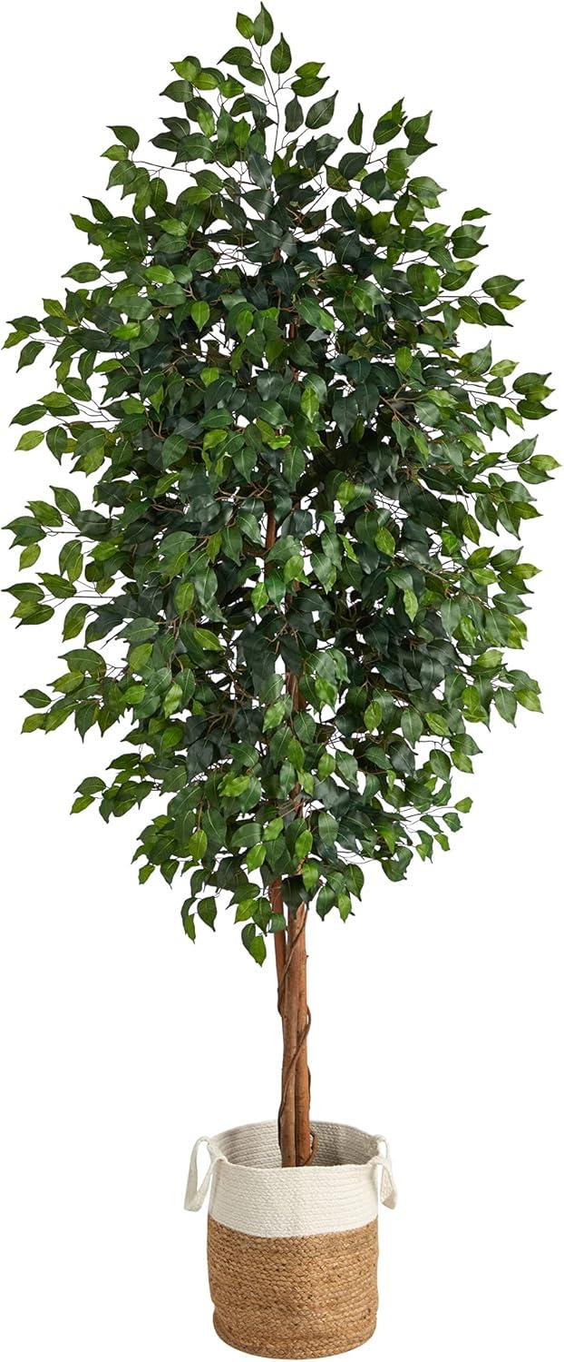 Nearly Natural 8-ft Ficus Artificial Tree with Handmade Natural Jute and Cotton Planter