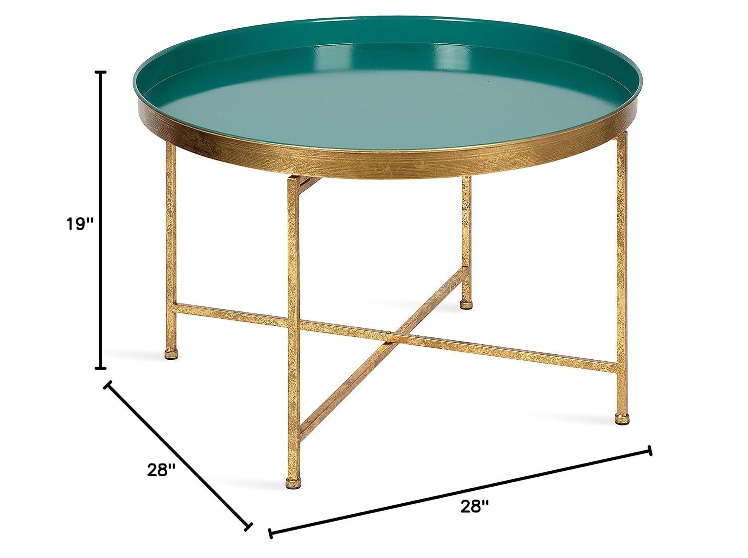 Kate and Laurel Celia Round Metal Coffee Table, 28.25x28.25x19, Teal and Gold