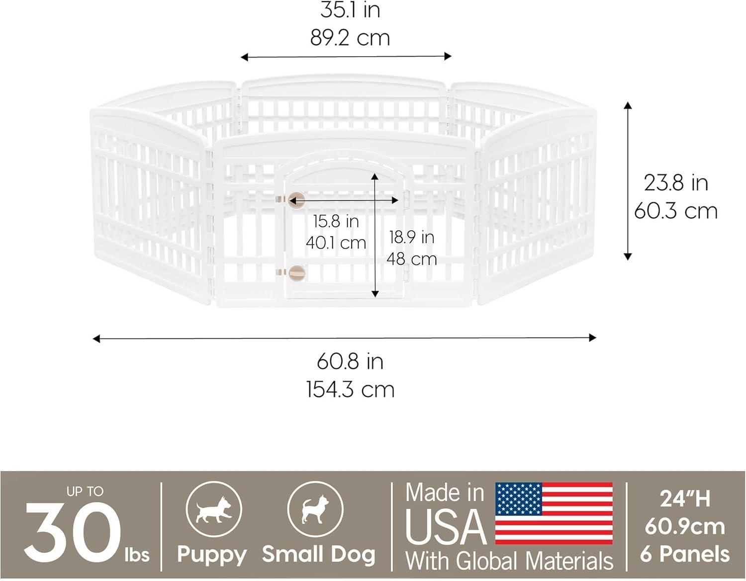 IRIS USA 24" Exercise 6-Panel Pet Playpen with Door, Dog Cat Playpen For Puppy Small Dogs Keep Pets Secure Easy Assemble Easy Storing, White
