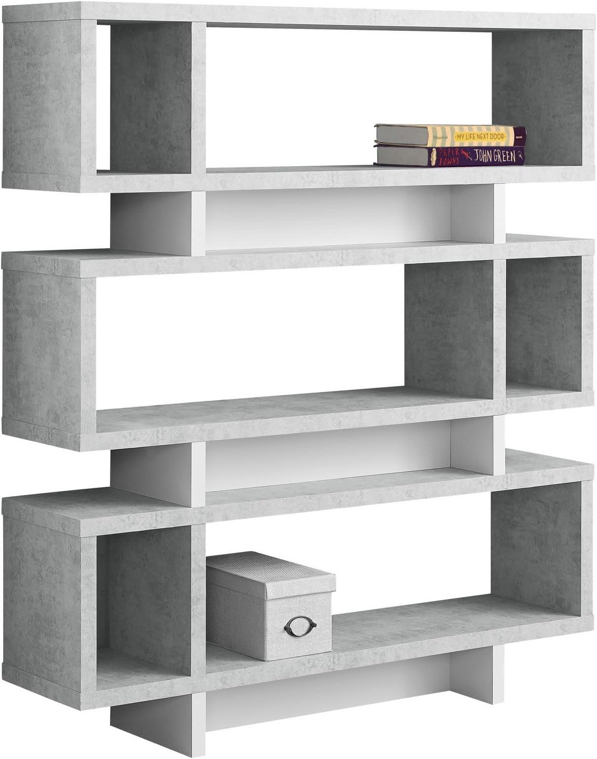 Monarch Specialties Bookshelf, Etagere, 4 Tier, 55"H, Office, Bedroom, Grey And White Laminate