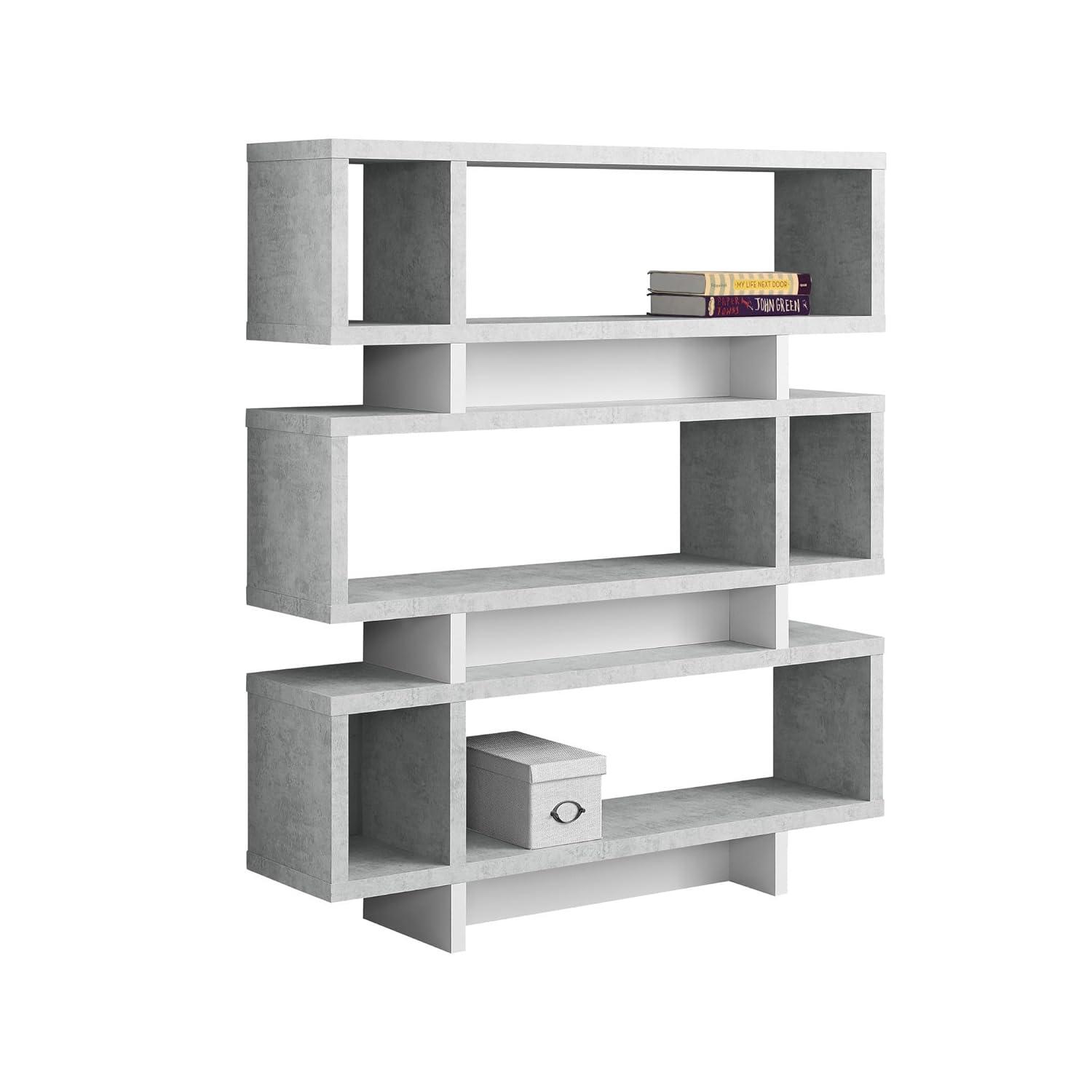 Monarch Specialties Bookshelf, Etagere, 4 Tier, 55"H, Office, Bedroom, Grey And White Laminate