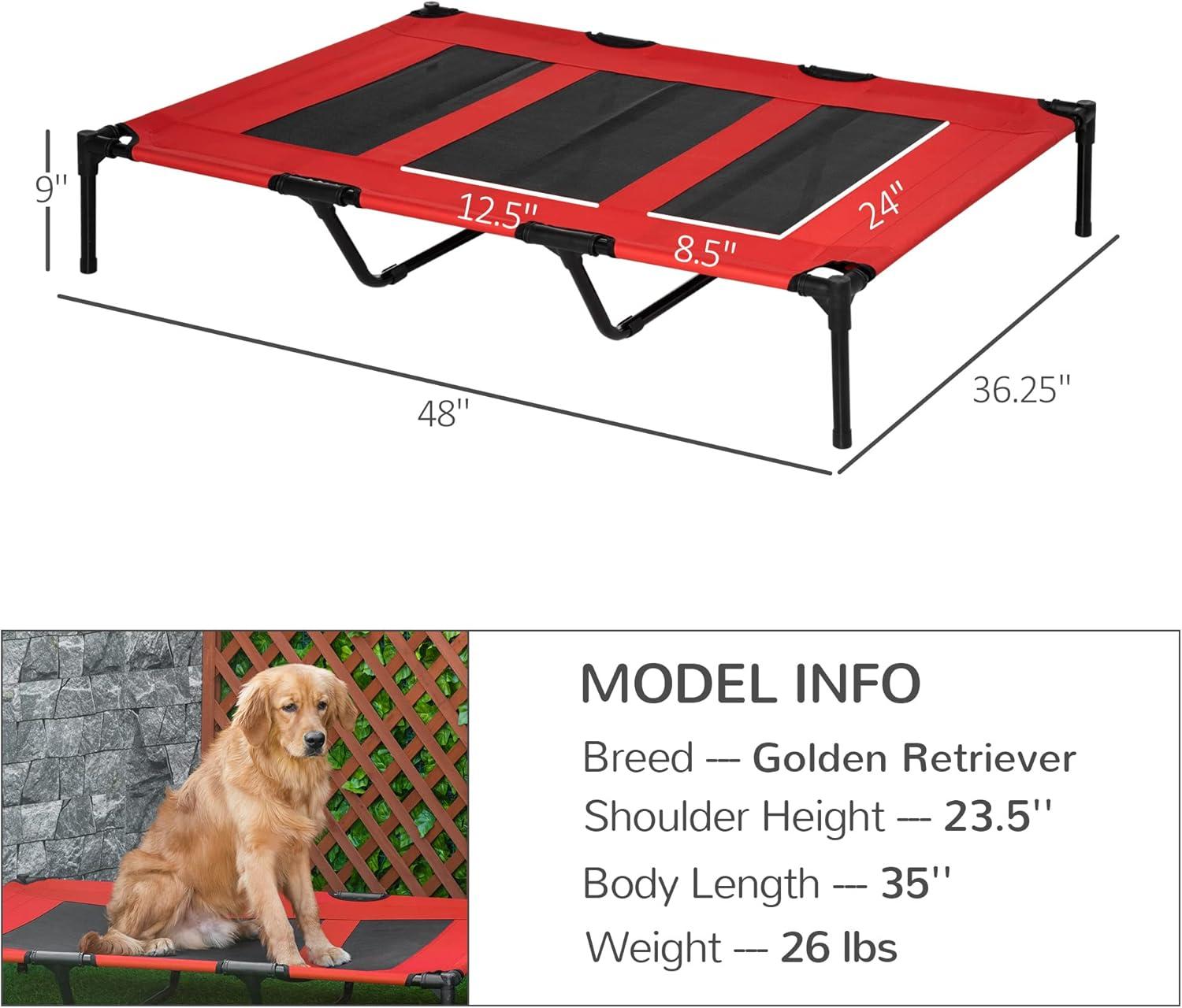 PawHut 48" x 36" Elevated Breathable Dog Bed Portable Pet Cot w/ Carry Bag Metal Frame Breathable Mesh Indoor and Outdoor Red