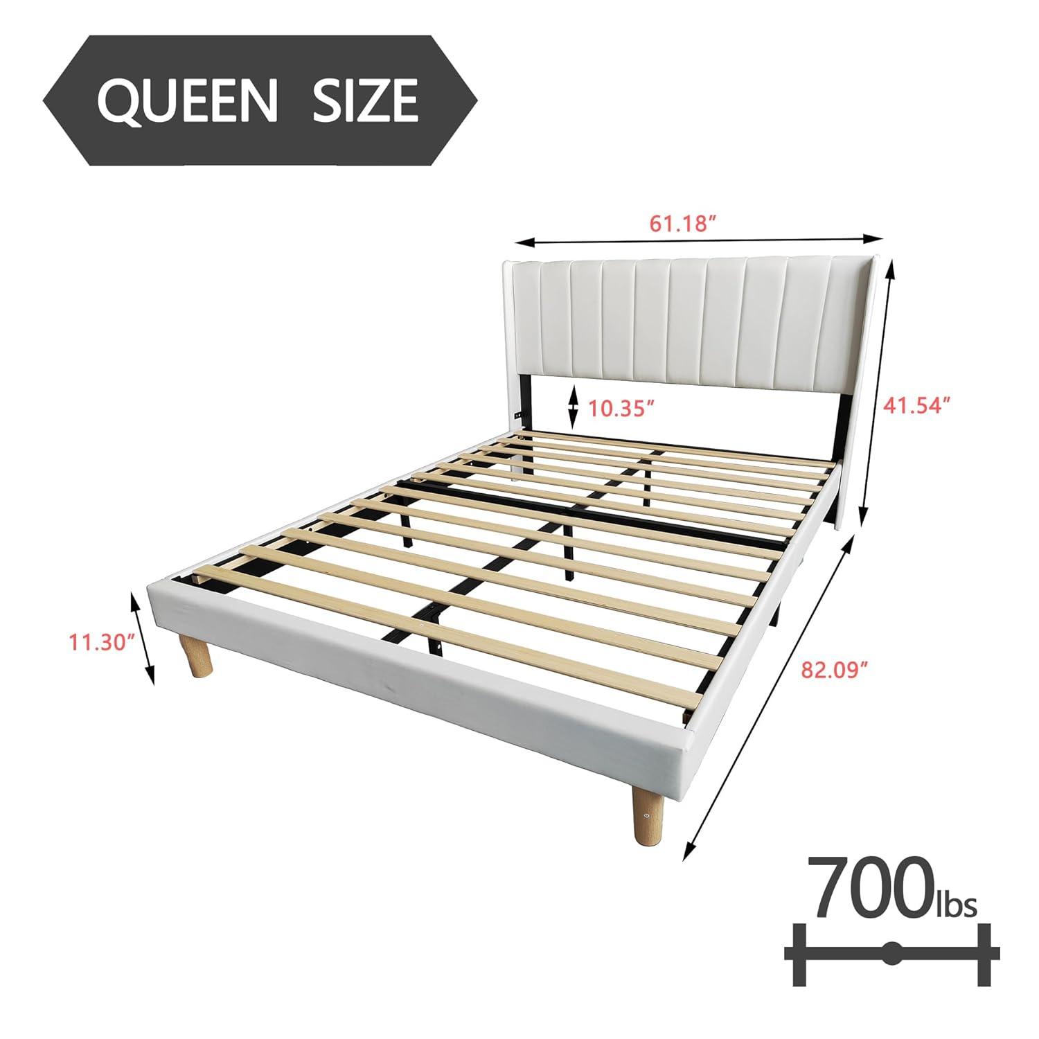 Alazyhome  Upholstered Platform Bed Frame No White Linen Queen