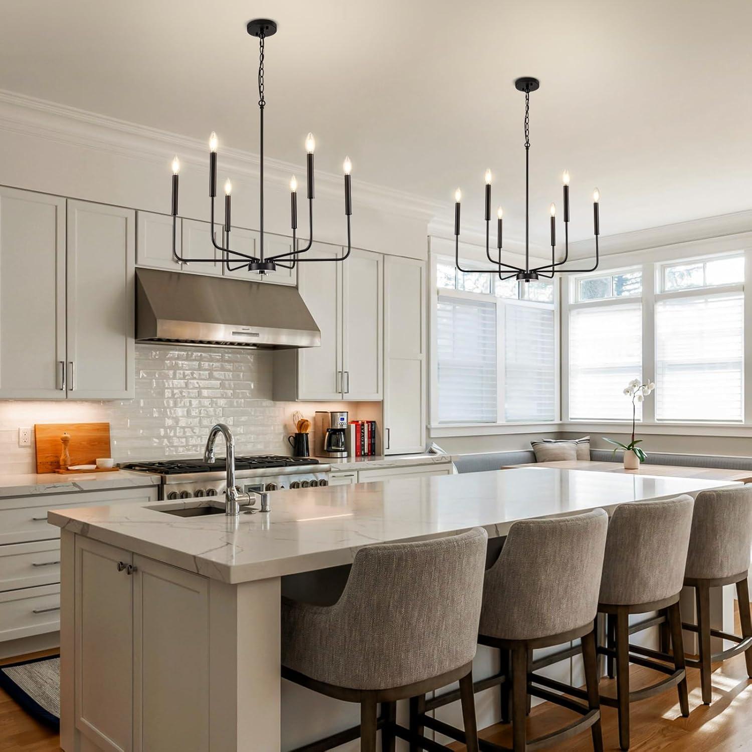 Modern Black Chandelier for Dining Room,Metal 6-Light Kitchen Light Fixtures,Farmhouse Candle Hanging Pendant Light for Living Room Entryway Foyer Bedroom (Bulbs Not Included)