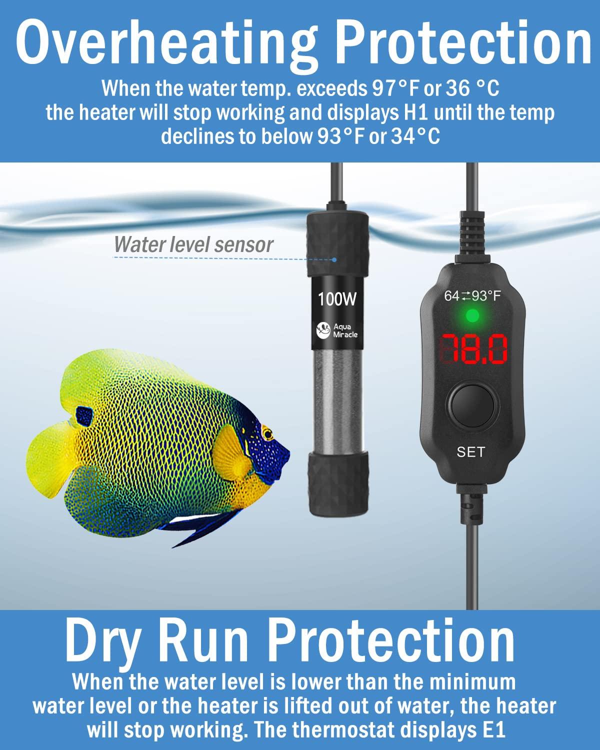 AquaMiracle Adjustable 100W Aquarium Heater Submersible Fish Tank Heater Super Short Aquarium Heater with LED Digital Display Thermostat, for Tanks 10-20 Gallons