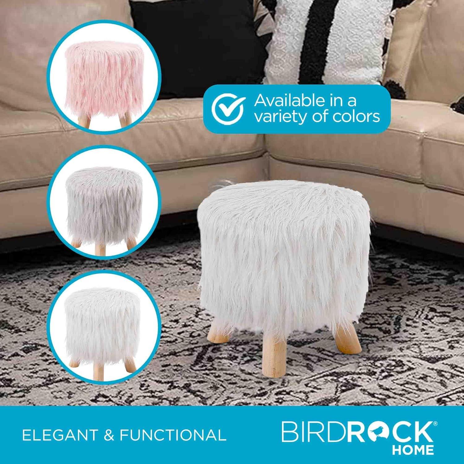 AFD Woolly Faux Pouf Ottoman Stool With Natural Log Feet