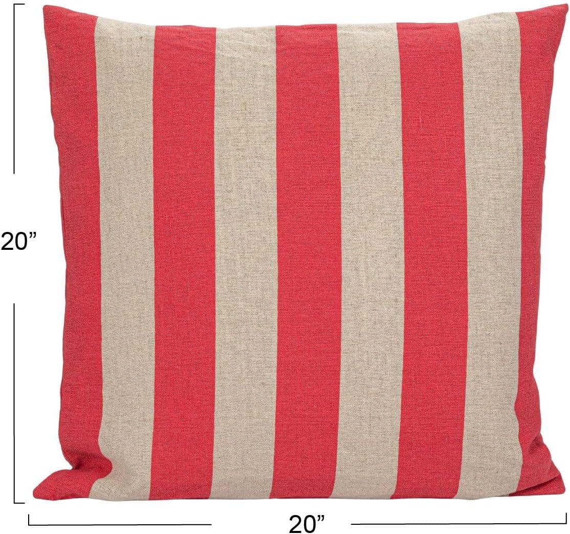 Red and Natural Striped Cotton Linen Square Pillow