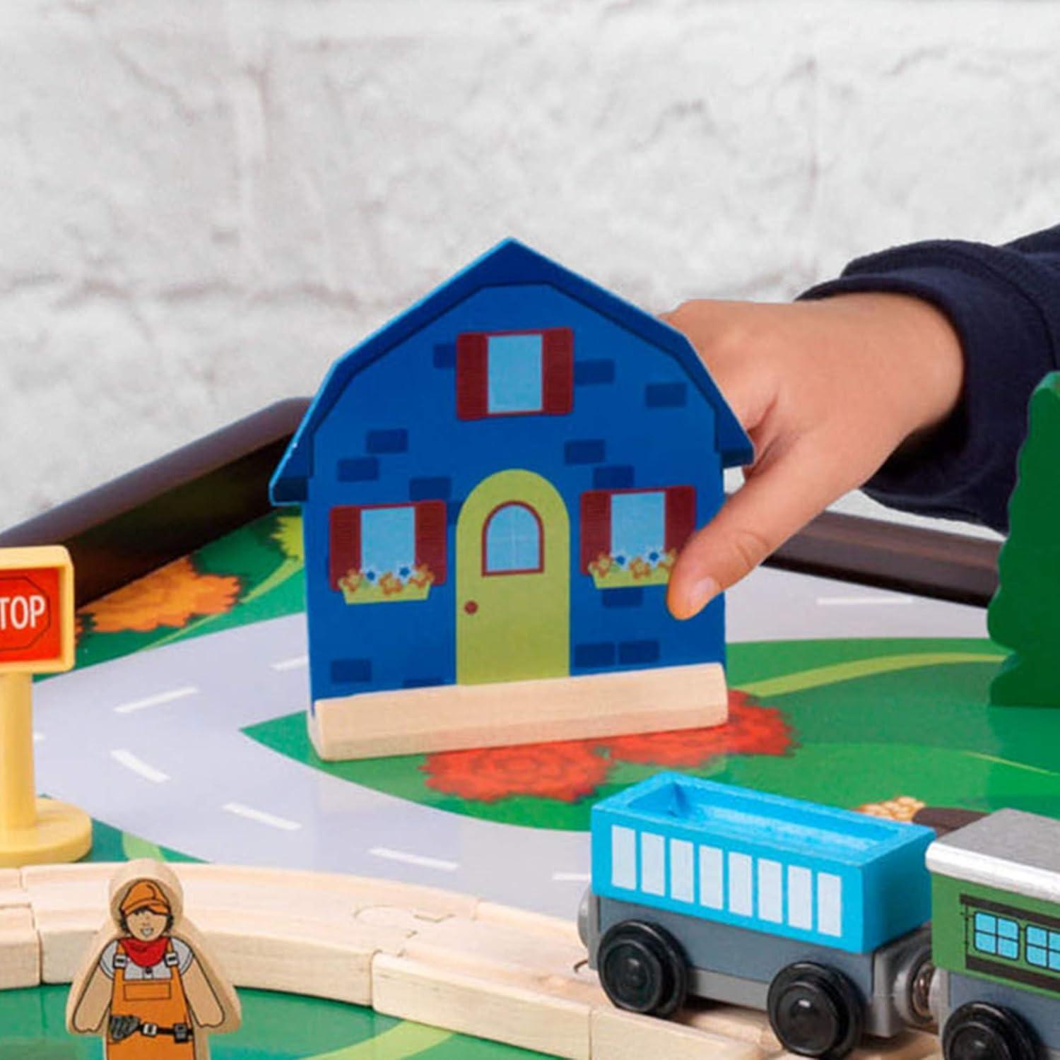 KidKraft 2-in-1 Wooden Activity Table with Board, Train Set and 195 Bricks