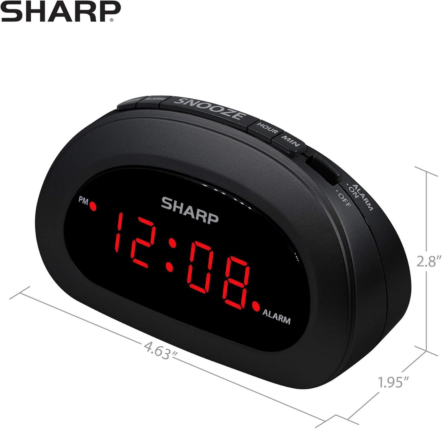 Compact Black Digital Alarm Clock with Red LED Display