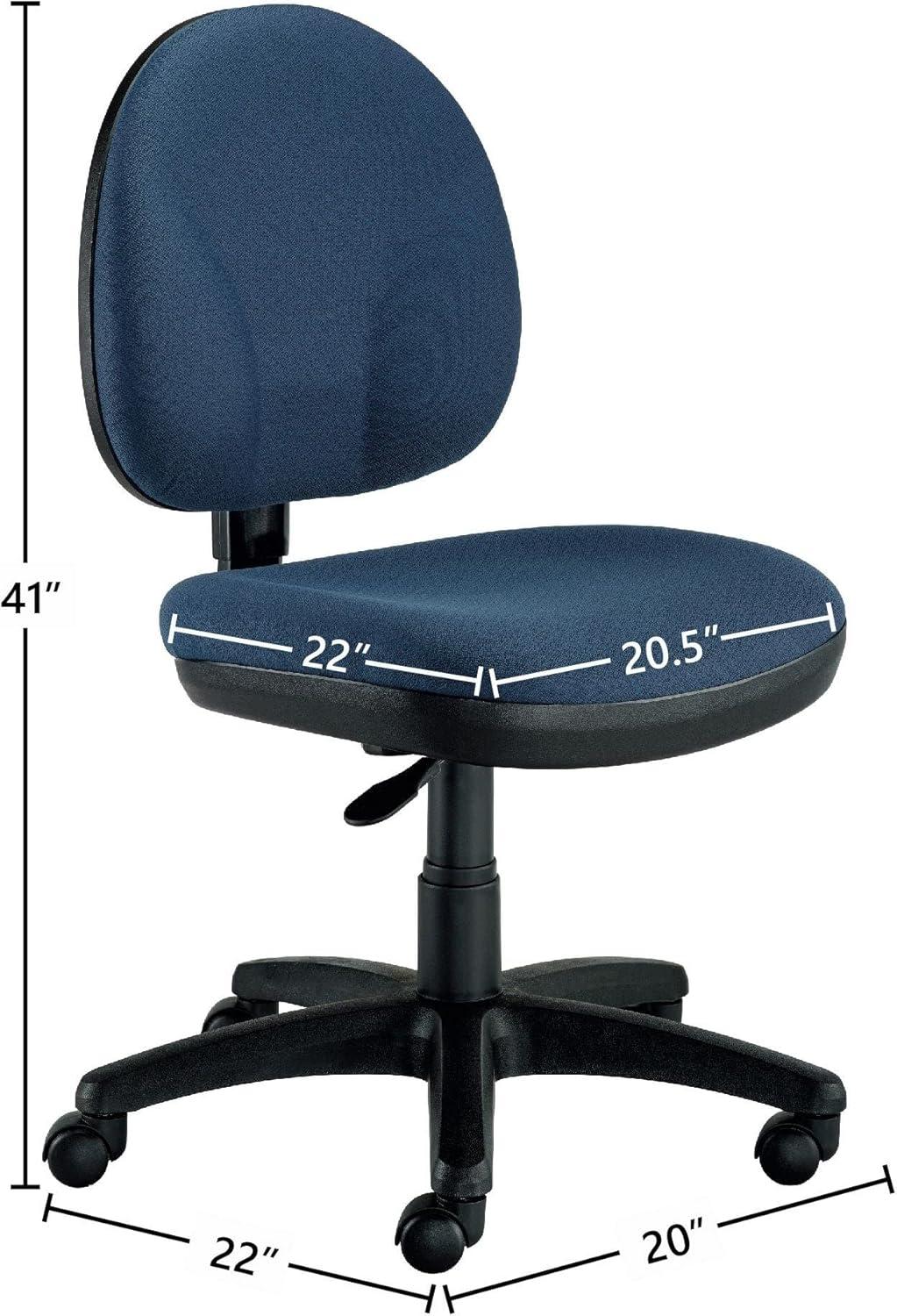 Blue Fabric Armless Swivel Task Chair with Metal Base