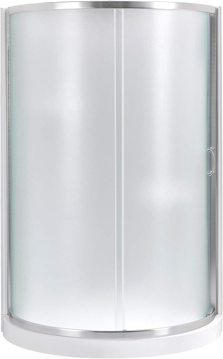 OVE Decors Breeze 40 in. Framed Round Shower Kit w/ Frosted Glass, Base, Wall in Chrome Finish