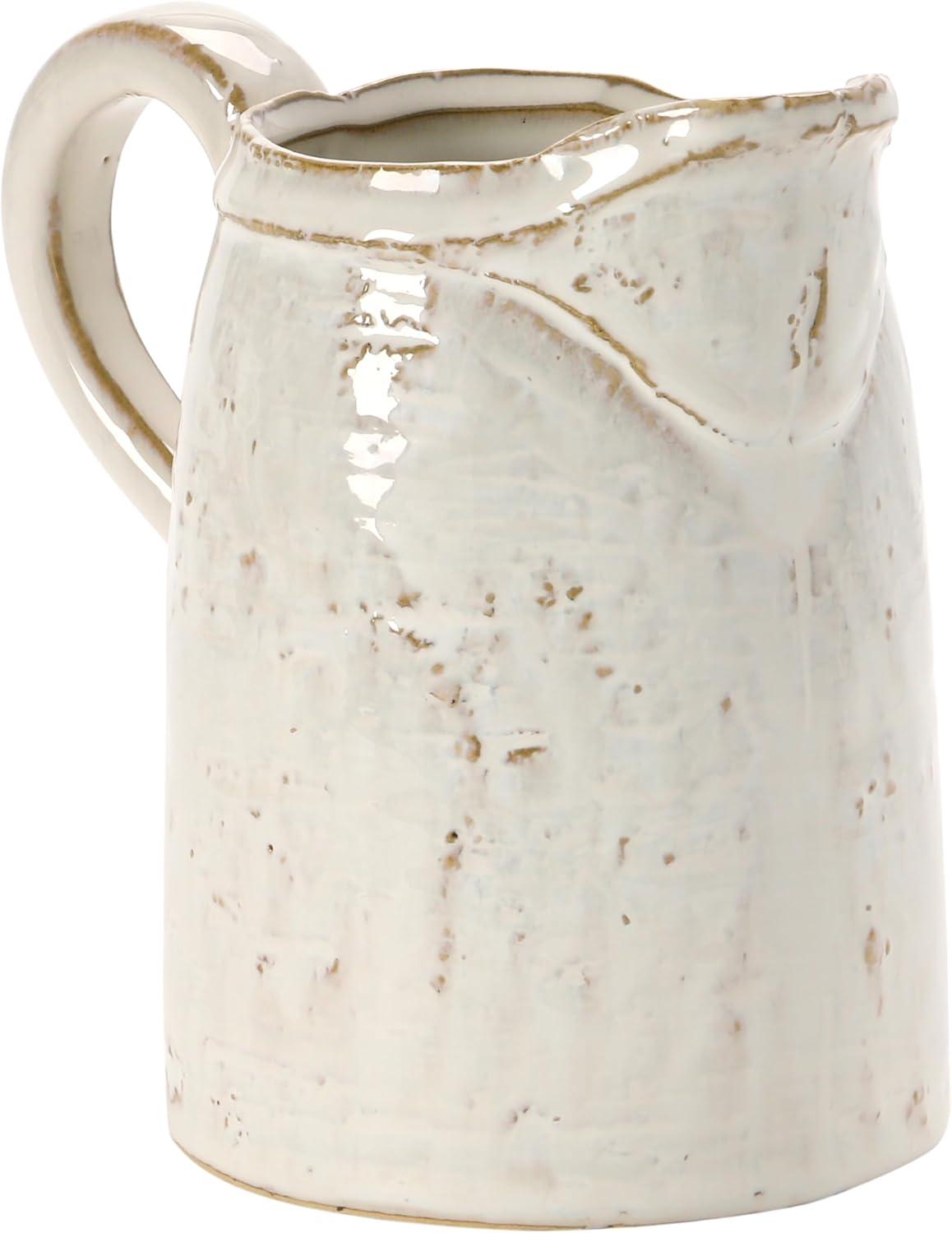 Creative Co-Op 28 oz. Stoneware Pitcher, Reactive Glaze, White (Each One Will Vary)