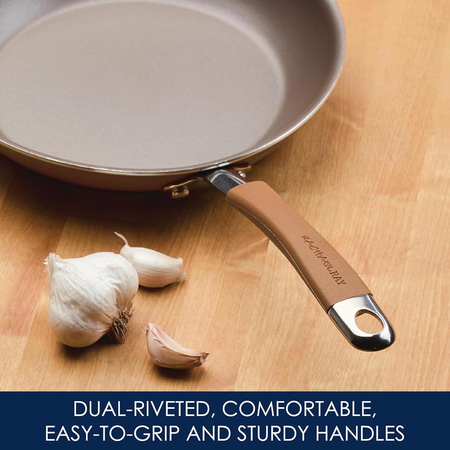 Rachael Ray Cucina Juego de Ollas y Sartenes Antiadherentes, 12 Piezas, Marrón Hongo