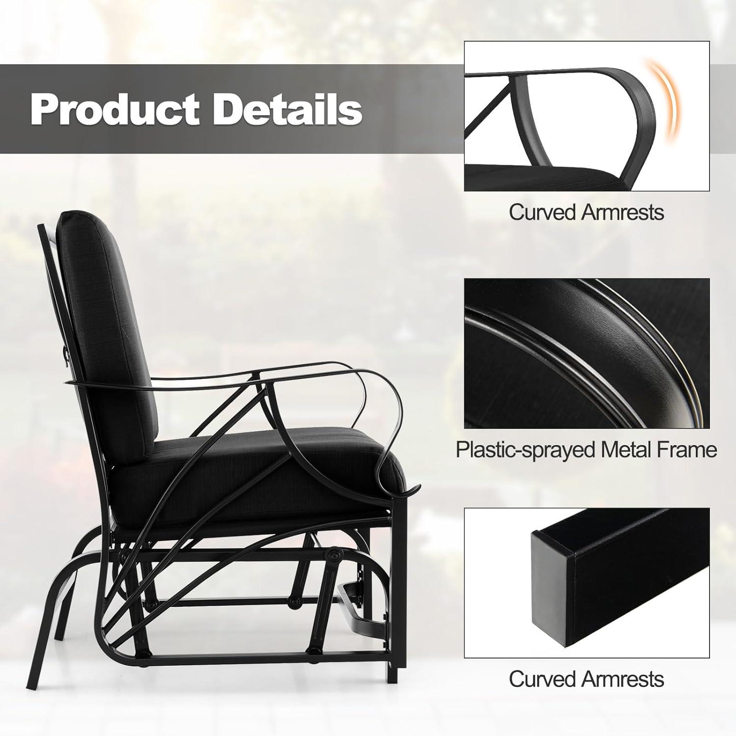 Tangkula Patio Glider Chair Outdoor Metal Glider w/ Seat & Back Cushions Backyard Poolside