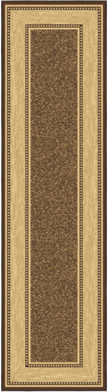 Ottomanson Machine Washable Non-Slip Rubberback Bordered 3x10 Indoor Runner Rug, 2'7" x 9'10", Brown