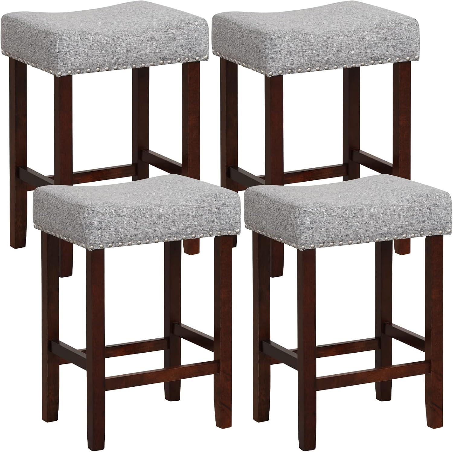 Costway Set of 2 Bar Stools Counter Height Saddle Kitchen Chairs with Wooden Legs Beige