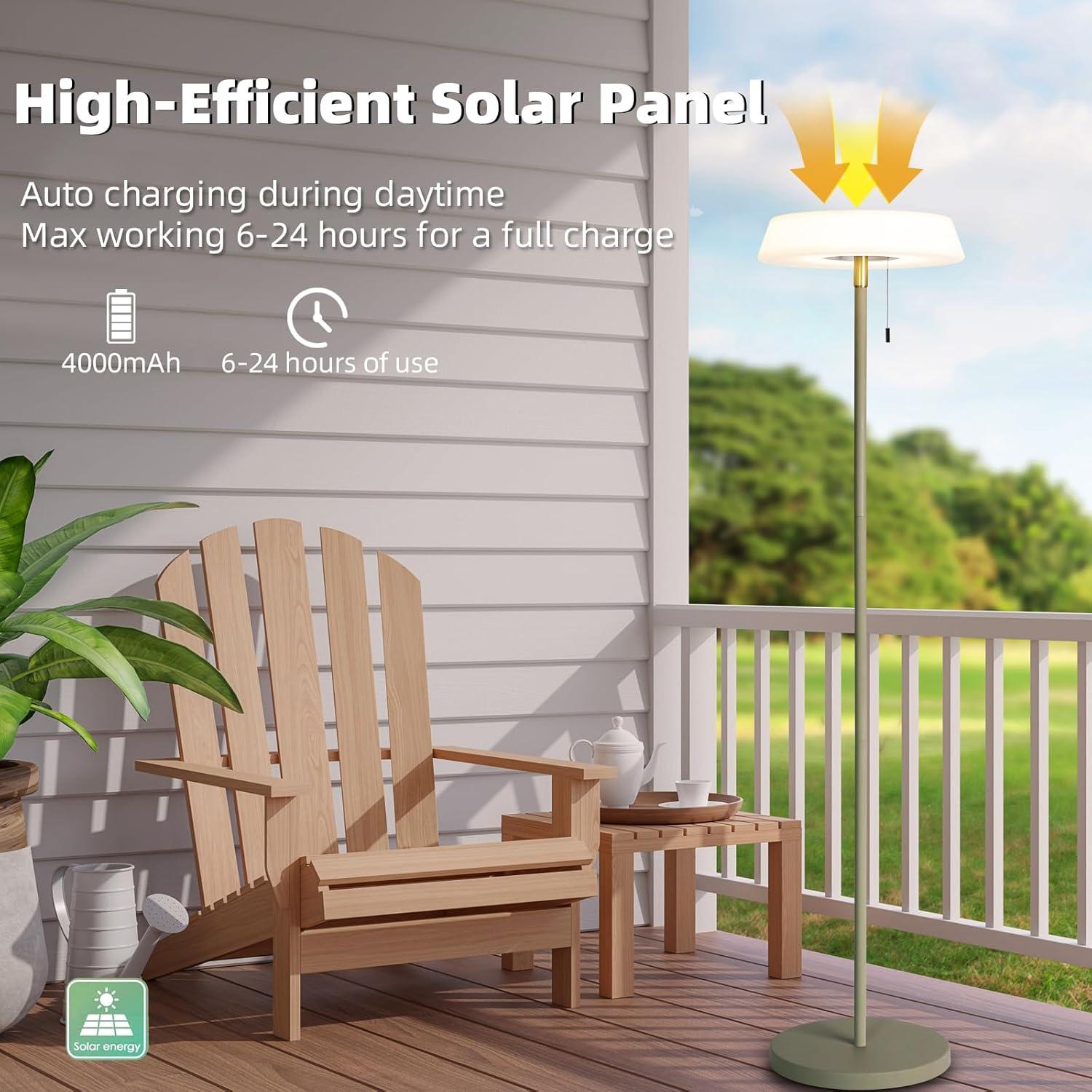 Solar LED Outdoor Floor Lamp Waterproof, 3 Level Dimmable Floor Night Light, Portable Cordless USB Rechargeable, for Home/Deck/Garden/Patio (Khaki)