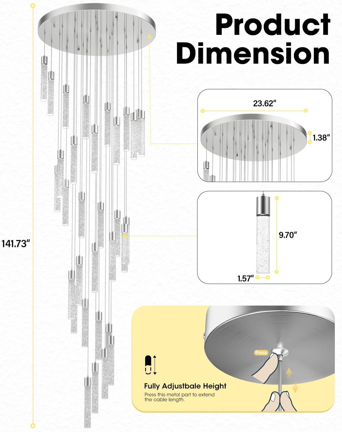 Pendant Lights Kitchen Island 36-Light, 6500K Modern Kitchen Island Lights Ceiling Lighting Fixtures with Crystal Bubble, Integrated LED Cold White Hanging Light Dining Room Light Brushed Nickel
