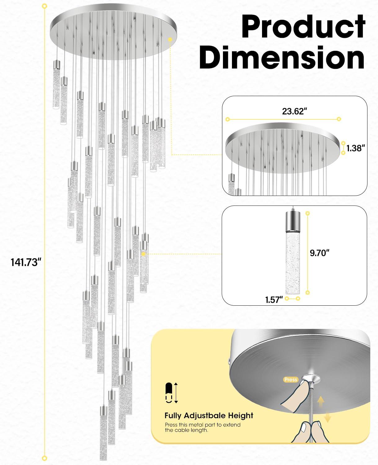 Pendant Lights Kitchen Island 36-Light, 6500K Modern Kitchen Island Lights Ceiling Lighting Fixtures with Crystal Bubble, Integrated LED Cold White Hanging Light Dining Room Light Brushed Nickel