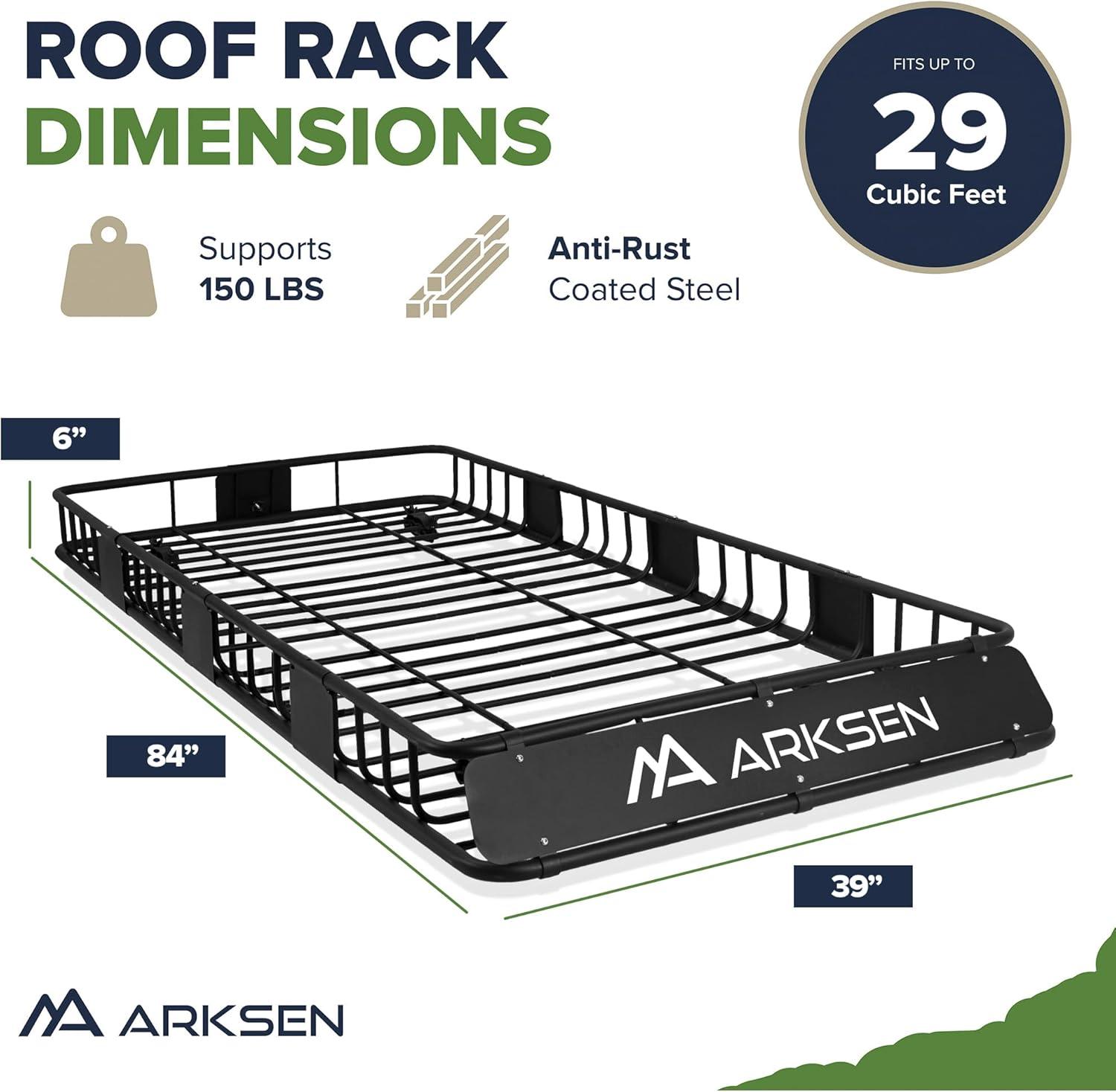 ARKSEN 84" Universal Roof Rack Cargo Extension with 2 Cargo Net Car Top Luggage Holder Carrier Basket SUV Camping, Black