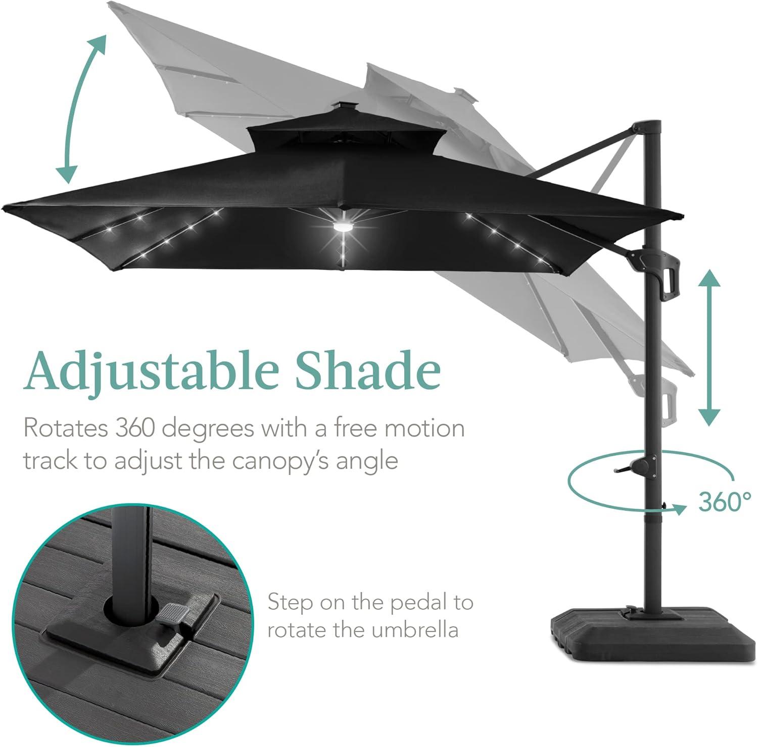 Arlmont & Co. Ronessa 10x10ft 2-Tier Square Outdoor Solar LED Cantilever Patio Umbrella w/ Base Included