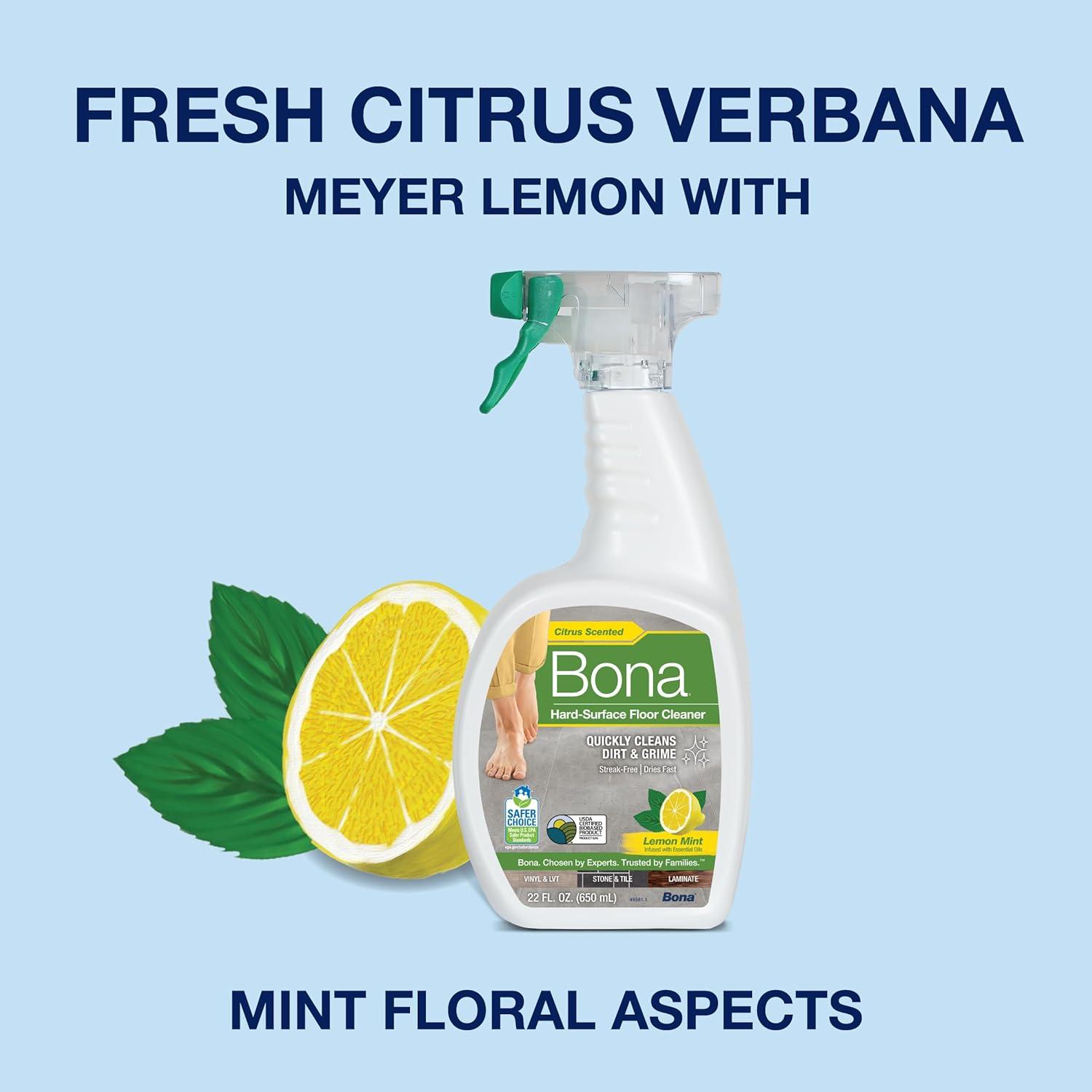 Bona Lemon Mint Cleaning Products Multi-Surface Cleaner Spray + Mop All Purpose Floor Cleaner - 32oz