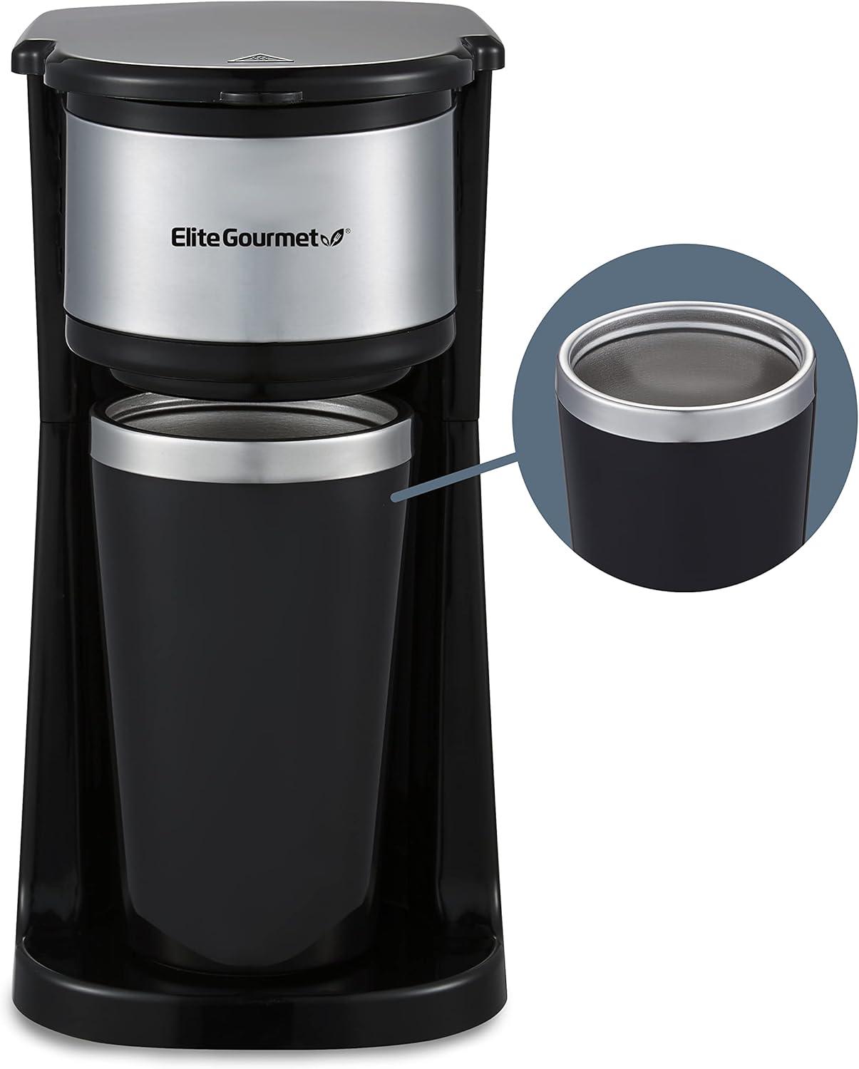 Elite Gourmet Single Serve Personal Coffee Maker with Travel Mug (304SS interior)