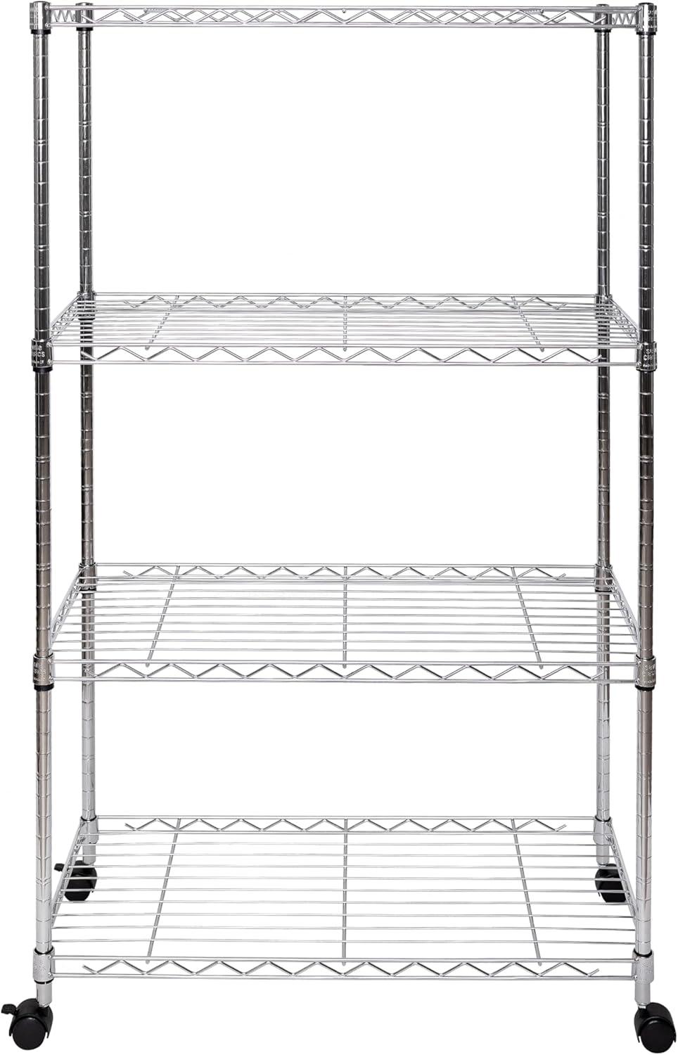 Seville Classics 4-Tier Steel Wire Shelving with Wheels, 30" W x 14" D x 48" H, Chrome