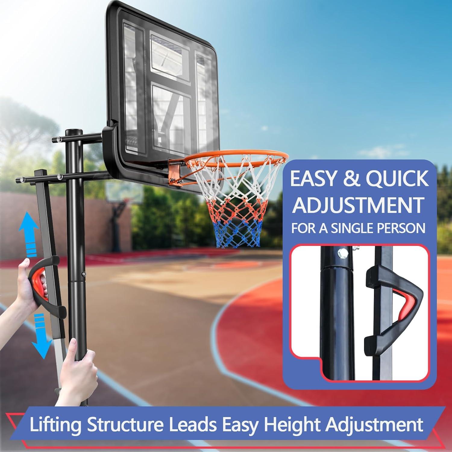 Portable Basketball Hoop,5.5-10FT Height Adjustable Outdoor Basketball Hoop Goal with 44 Inch Impact Backboard and Portable Wheels for Youth Adults Play in Backyard/Courts/Indoor