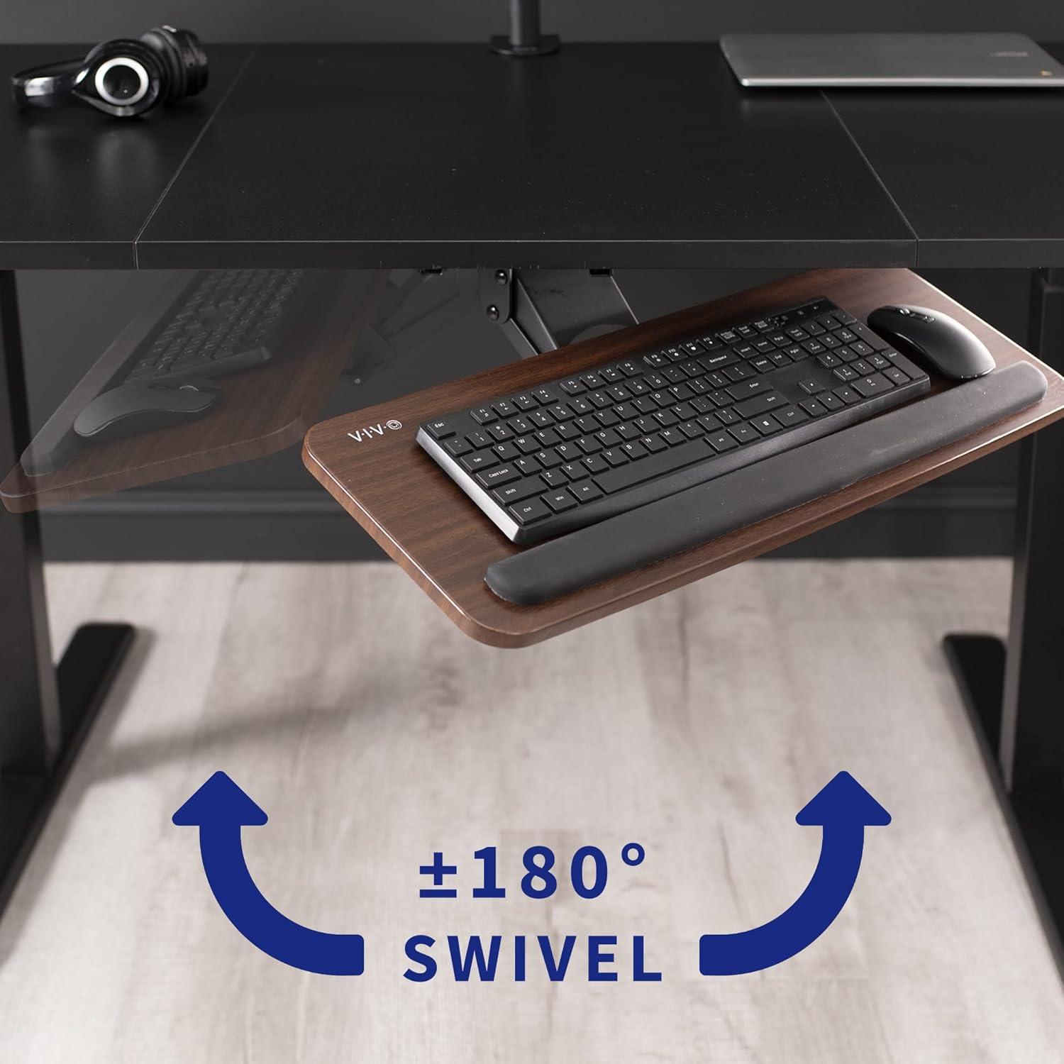 zhou yan jun Adjustable Computer Keyboard and Mouse Platform Tray, Ergonomic Under Table Desk Mount Drawer Underdesk Shelf, Dark Wood Top, Black Frame, MOUNT-KB03D