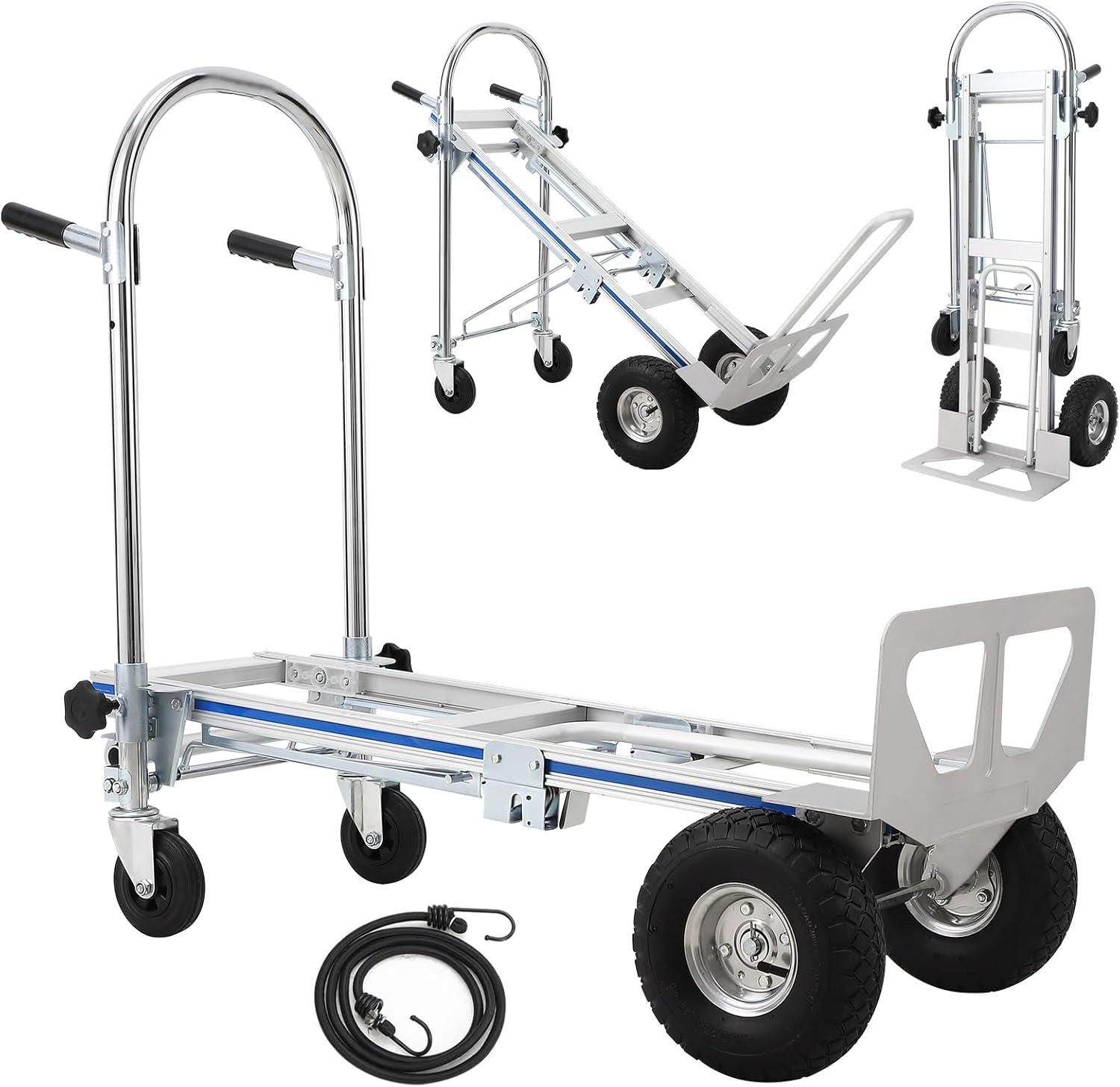 Silver Aluminum Folding Hand Truck Dolly with Wheels, 770 lbs Capacity