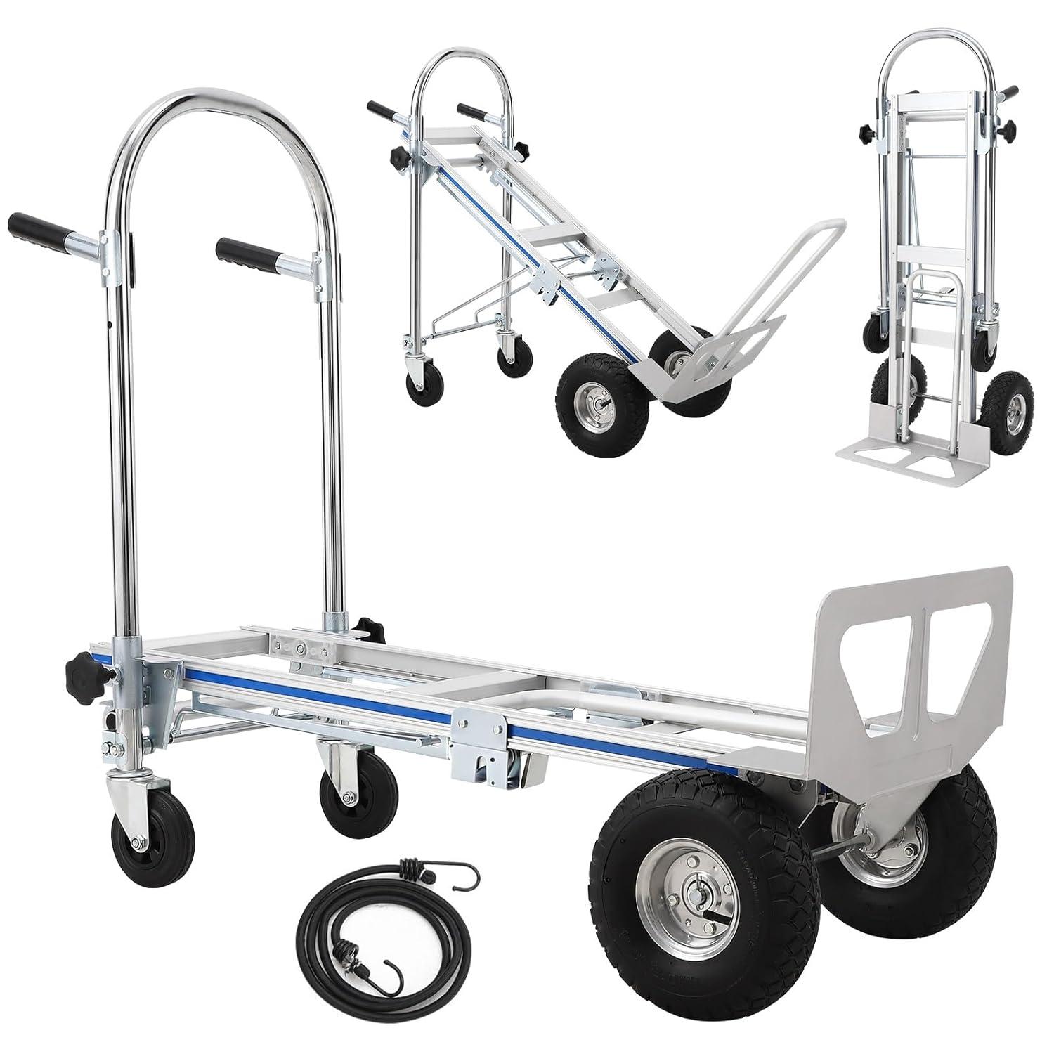 Silver Aluminum Folding Hand Truck Dolly with Wheels, 770 lbs Capacity