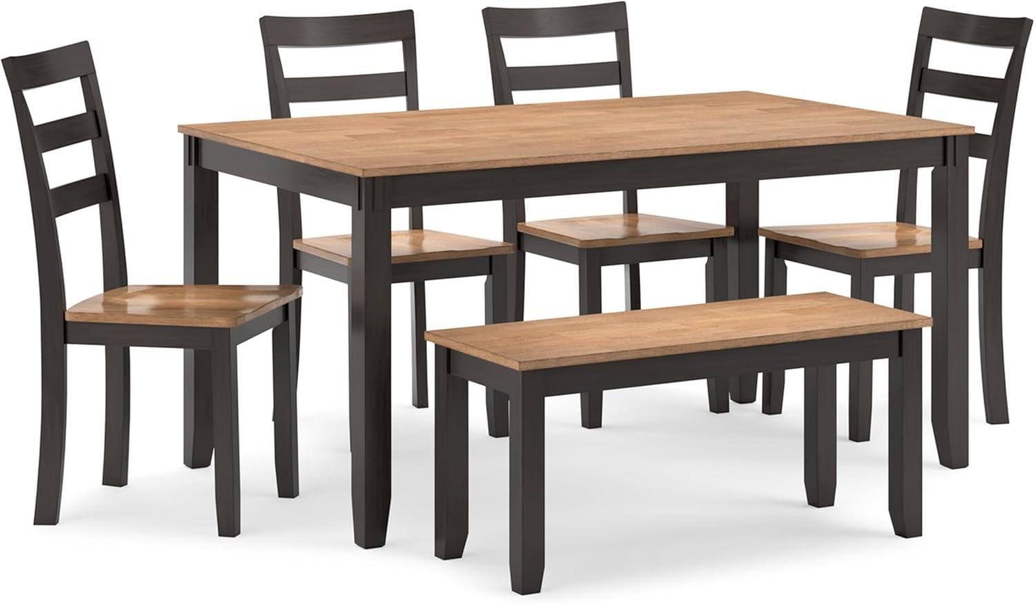 Transitional Light and Dark Brown Rectangular Dining Table Set with Bench