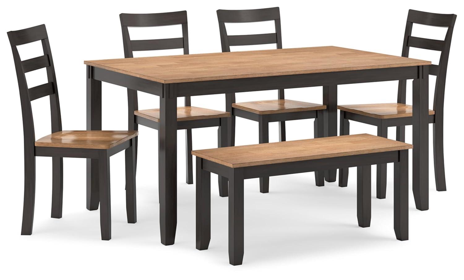 Transitional Light and Dark Brown Rectangular Dining Table Set with Bench