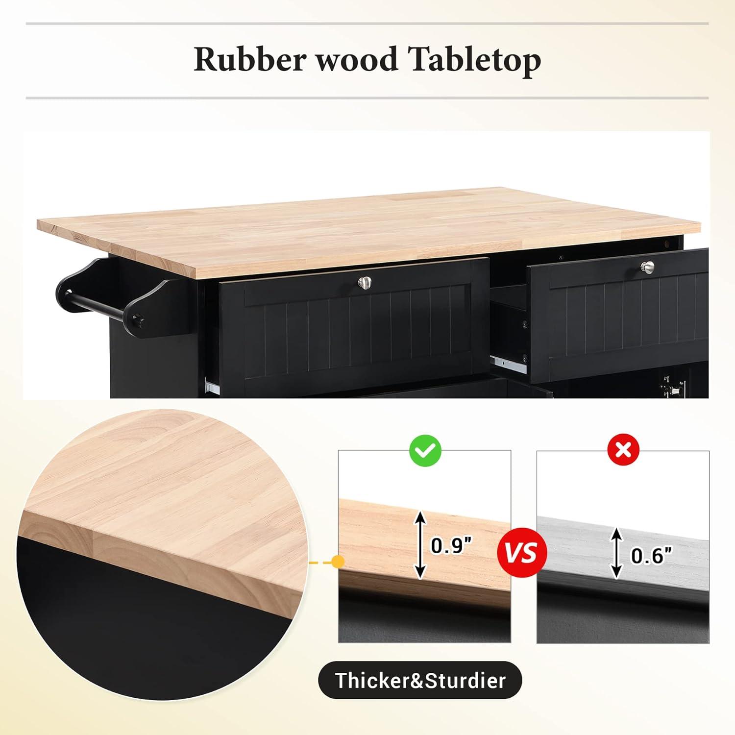 Harper & Bright Designs Kitchen Island Set with 2 Seatings and Drop Leaf, Farmhouse Dining Table Set with Storage Cabinet, Drawers and Towel Rack, Black