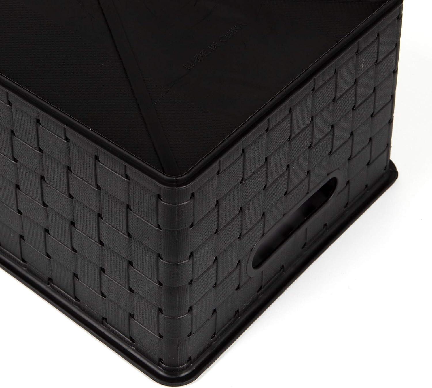 Black Woven Plastic Rectangular Storage Baskets, Set of 5