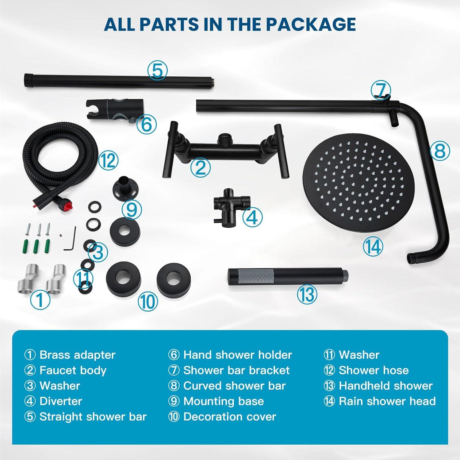 gotonovo Matte Black Outdoor Shower Fixture Rainfall Single Handle Shower System Set High Pressure Wall Mount 2 Dual Function 8 Inch Shower Head and Handheld Spray SUS304 Shower Faucet Combo