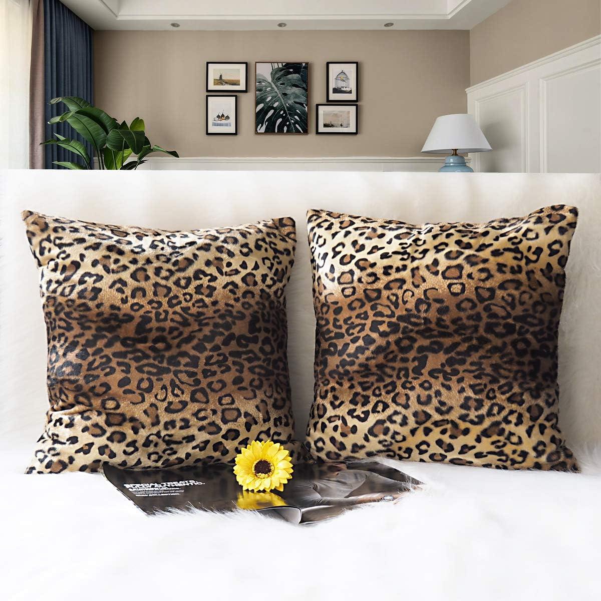 Brown Leopard Throw Pillow Cover - 2 Pcs Cheetah Pillow Case 20x20 inch Cotton Soft Animal Print Pillows Covers Decorative Cushion Cover for Home Couch Bed Sofa Double Side Printed