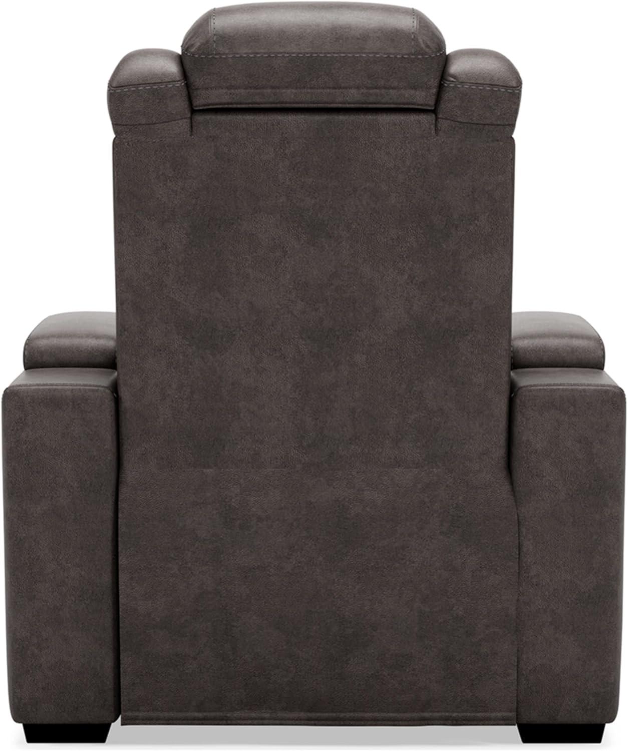 Gray Faux Leather Power Recliner with Adjustable Headrest