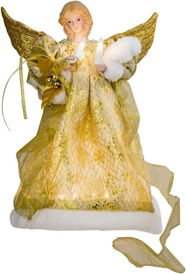 12-Inch Gold Porcelain Angel Tree Topper with Ribbon