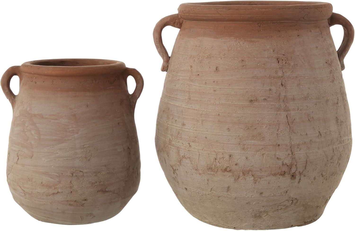 Storied Home 14" x 13" Whitewashed Terracotta Urn Jar Orange : Indoor/Outdoor, Boho Style, Water Tight