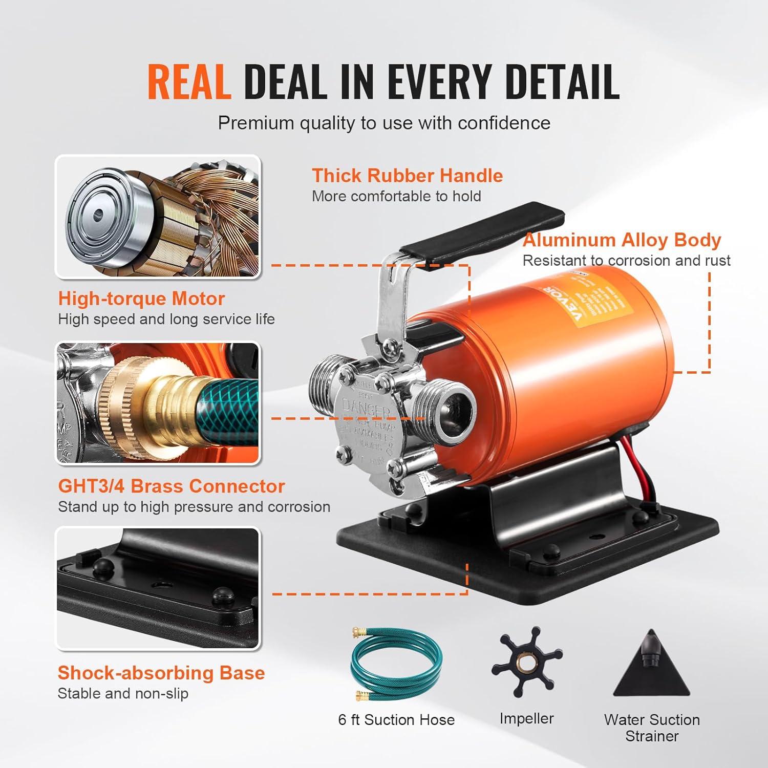 Portable Orange 12V Battery Powered Water Transfer Pump